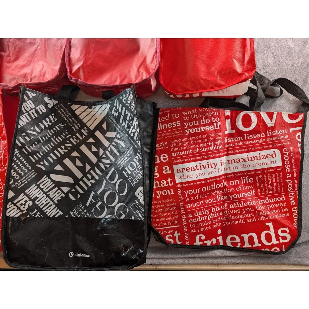 Lululemon Reusable Shopping Tote Bag Lot of 13 Small Medium Red Black Green